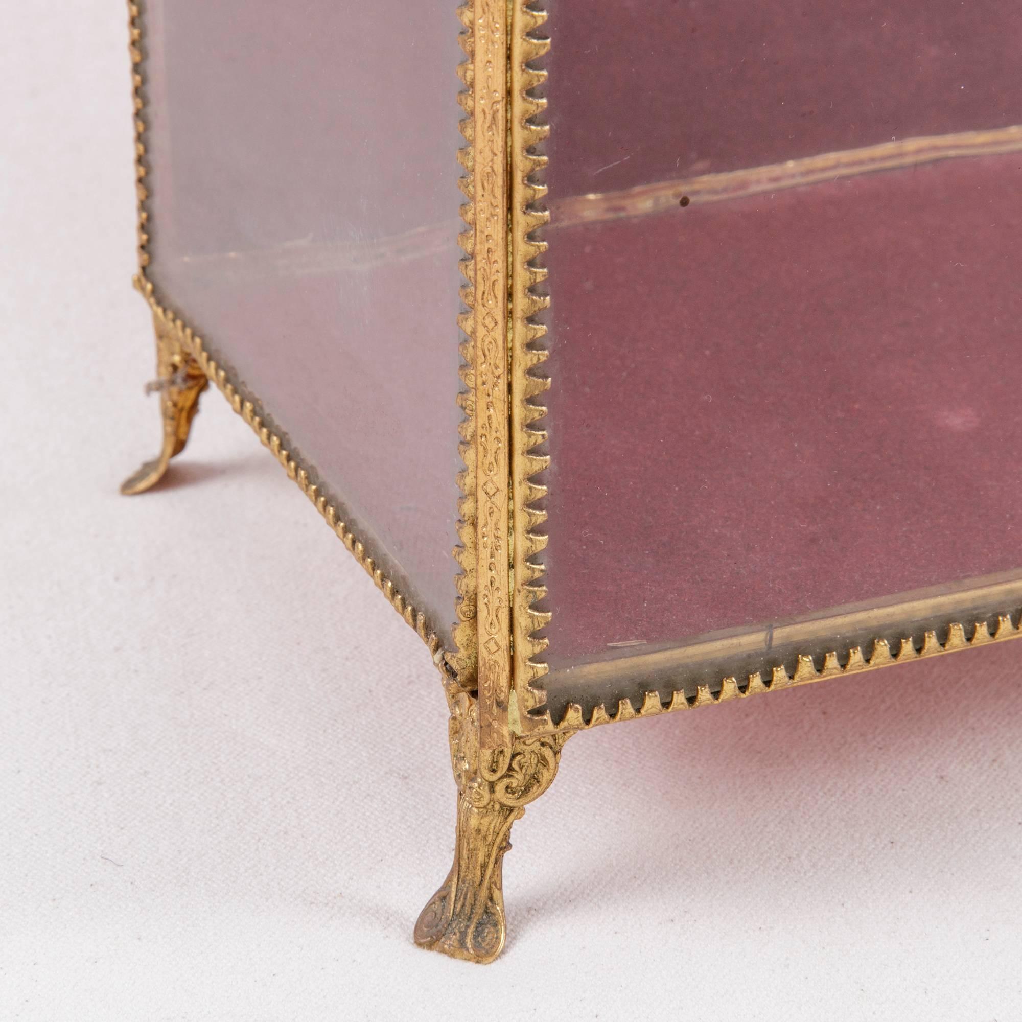 19th Century Brass Tabletop Vitrine Velvet Lined Display Box with Original Glass 3