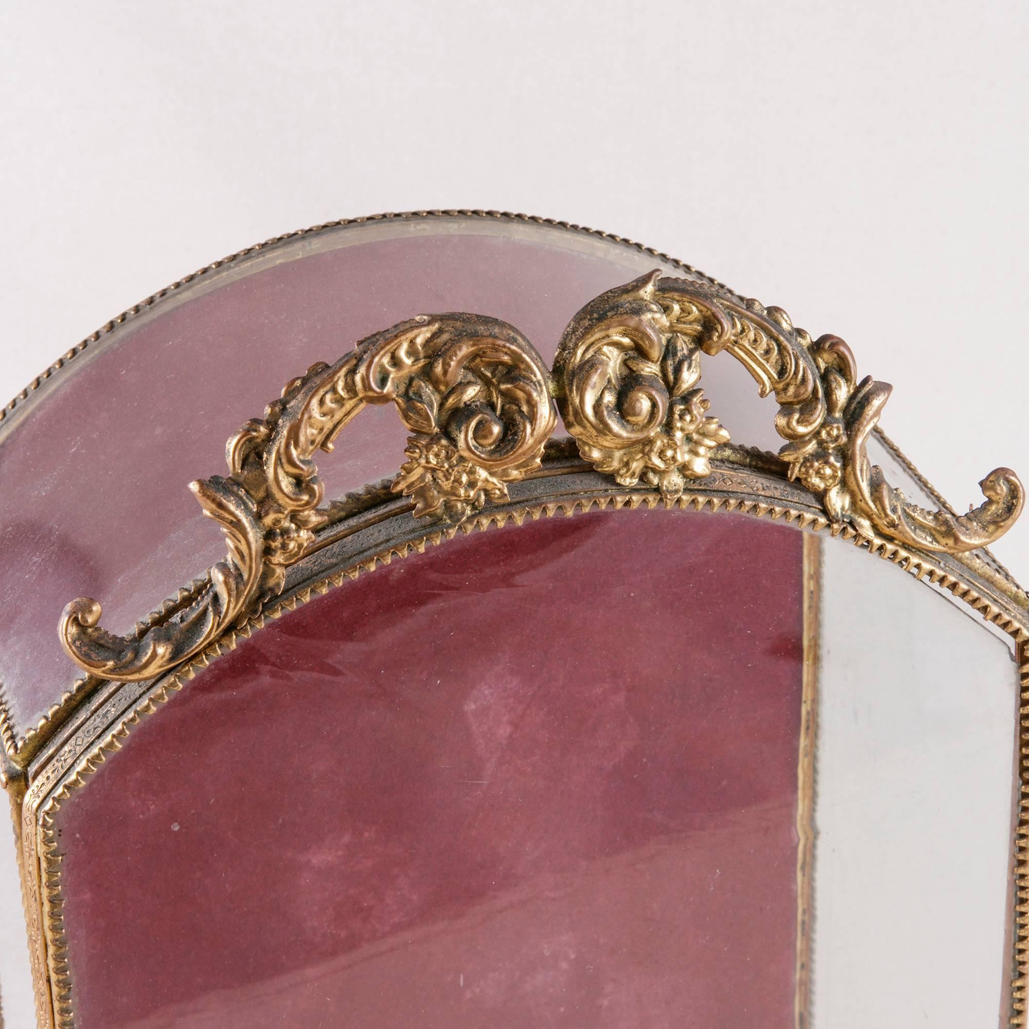 19th Century Brass Tabletop Vitrine Velvet Lined Display Box with Original Glass 1