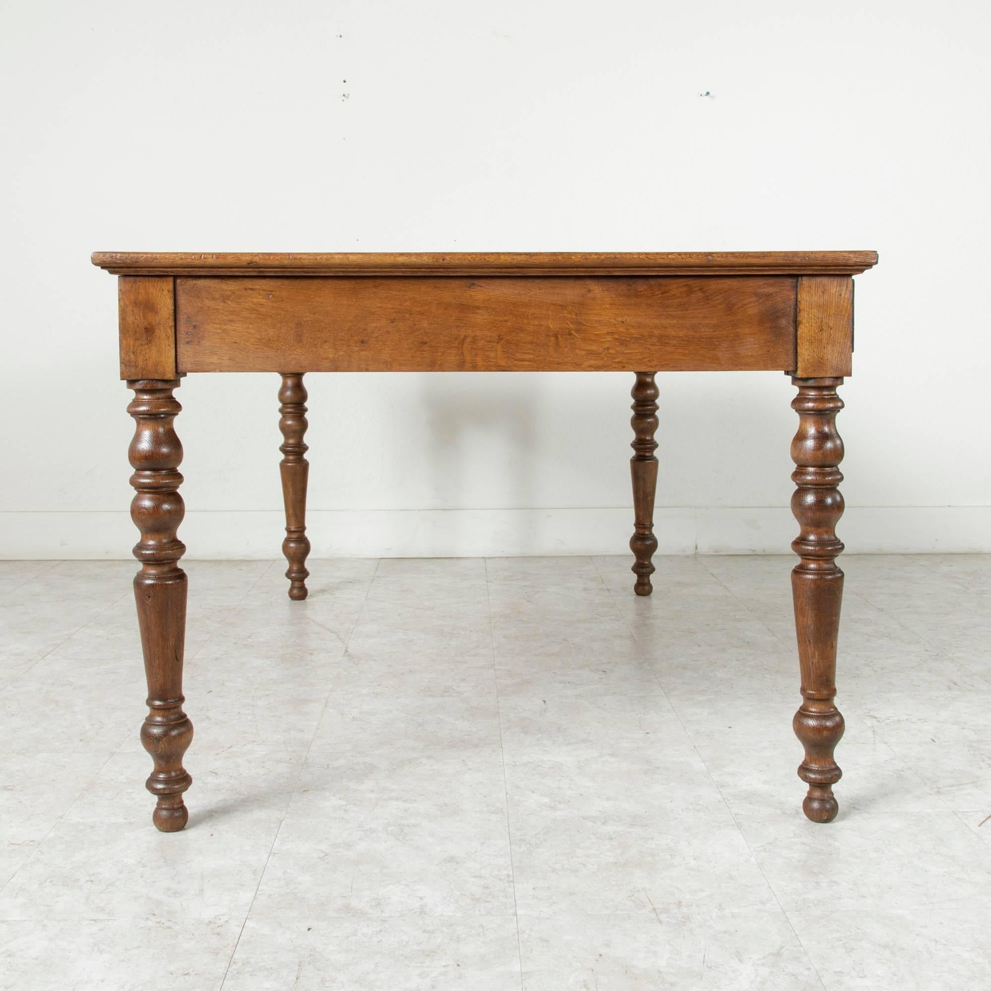 Early 20th Century French Oak Farm Table Dining Table Turned Legs Three Drawers 4