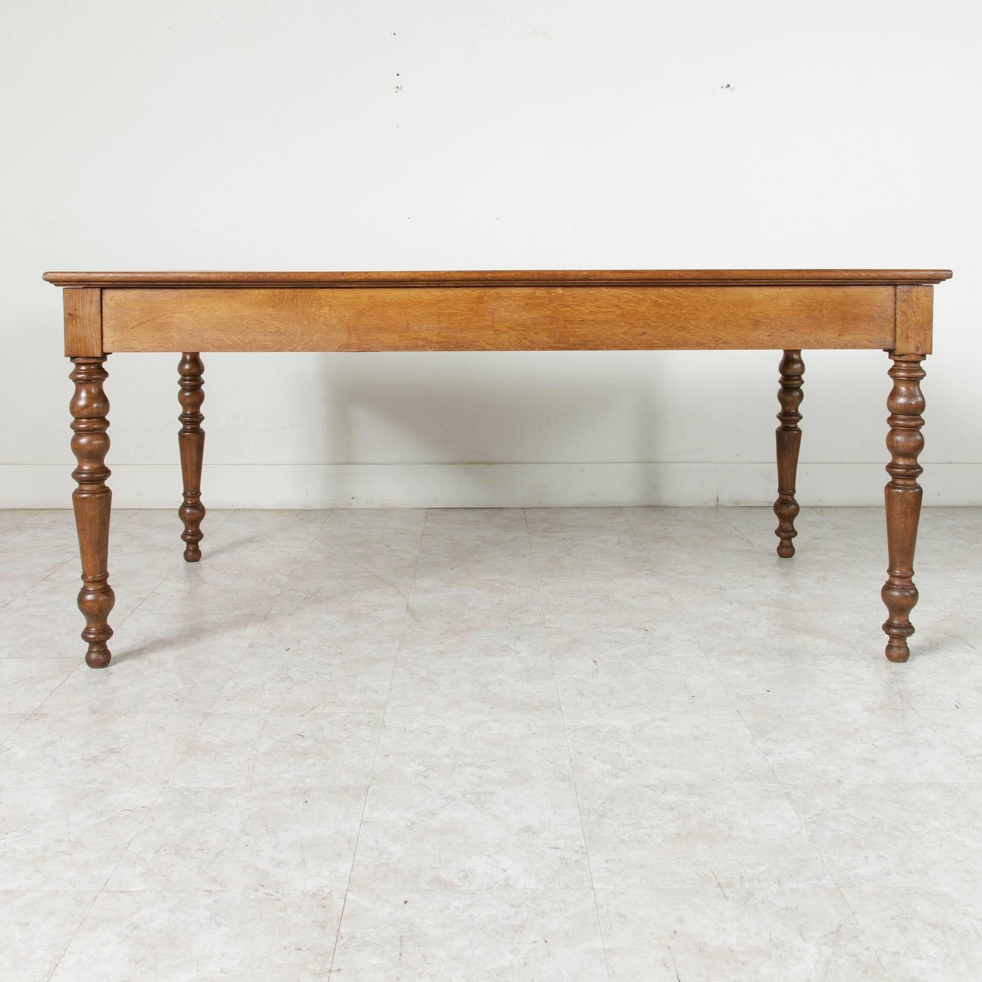 Early 20th Century French Oak Farm Table Dining Table Turned Legs Three Drawers 5