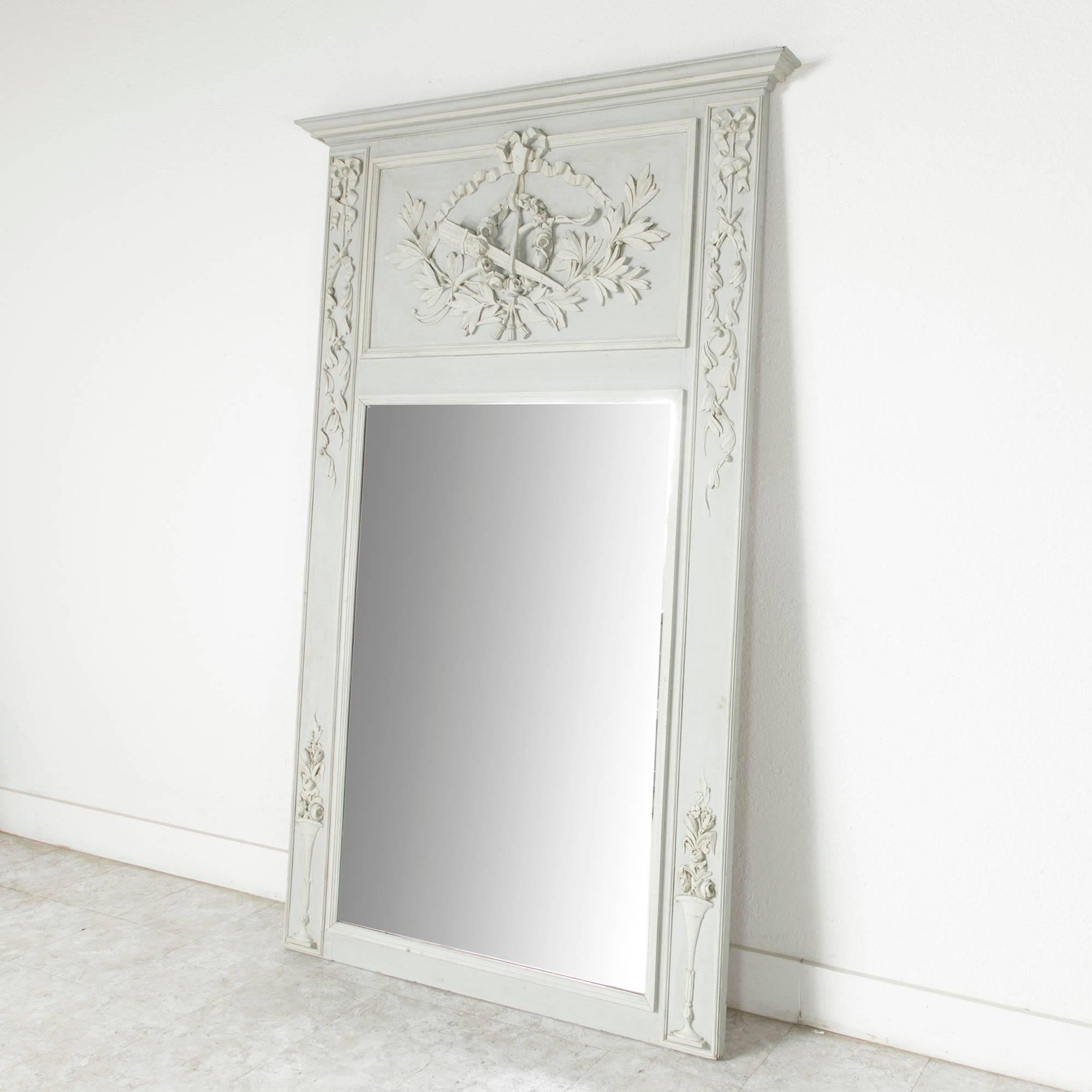 Grand 19th Century Carved and Painted Louis XVI Style Trumeau or Mantel Mirror 3