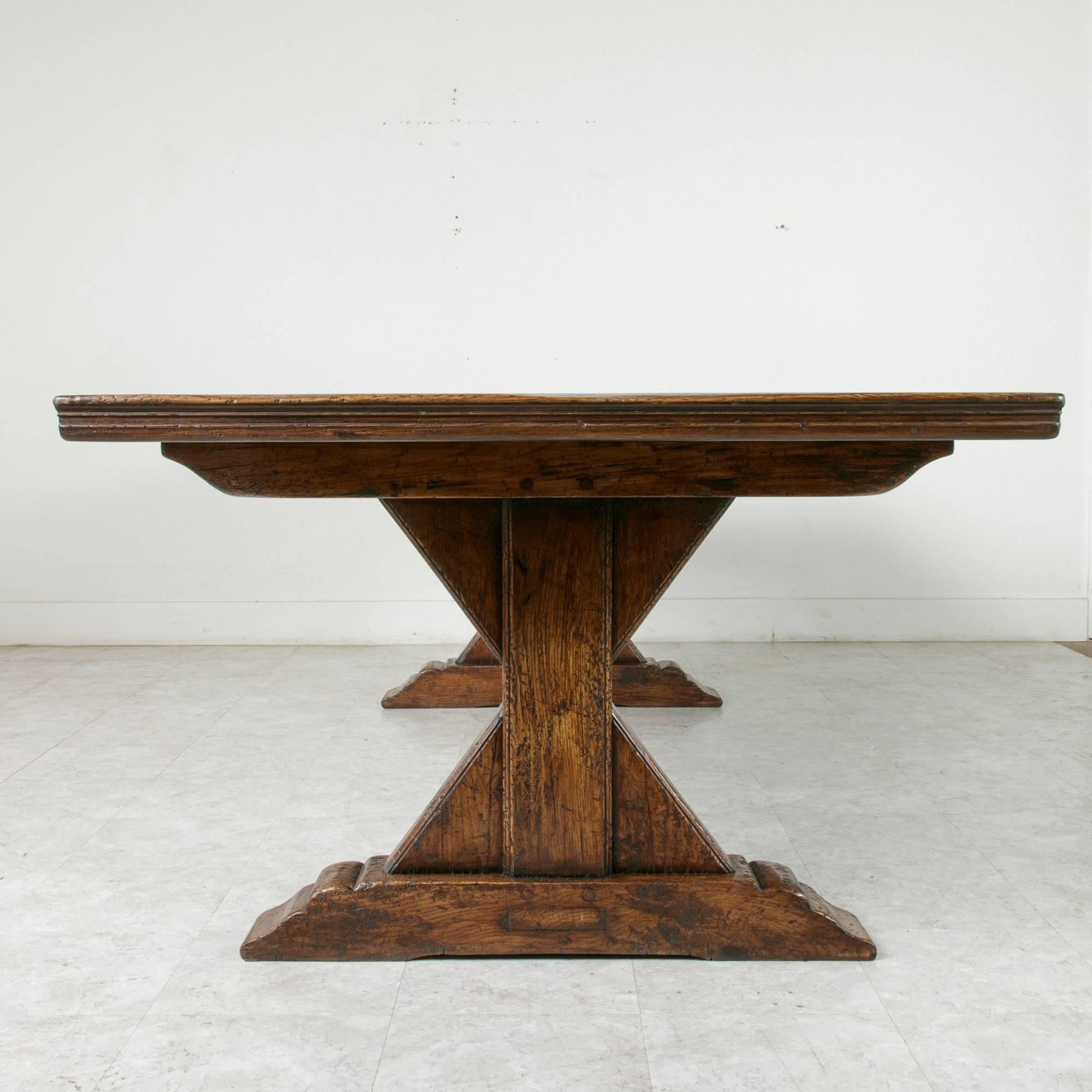 French Farm Table Dining Table with Trestle Made of Oak with Ebonized Inlay 2