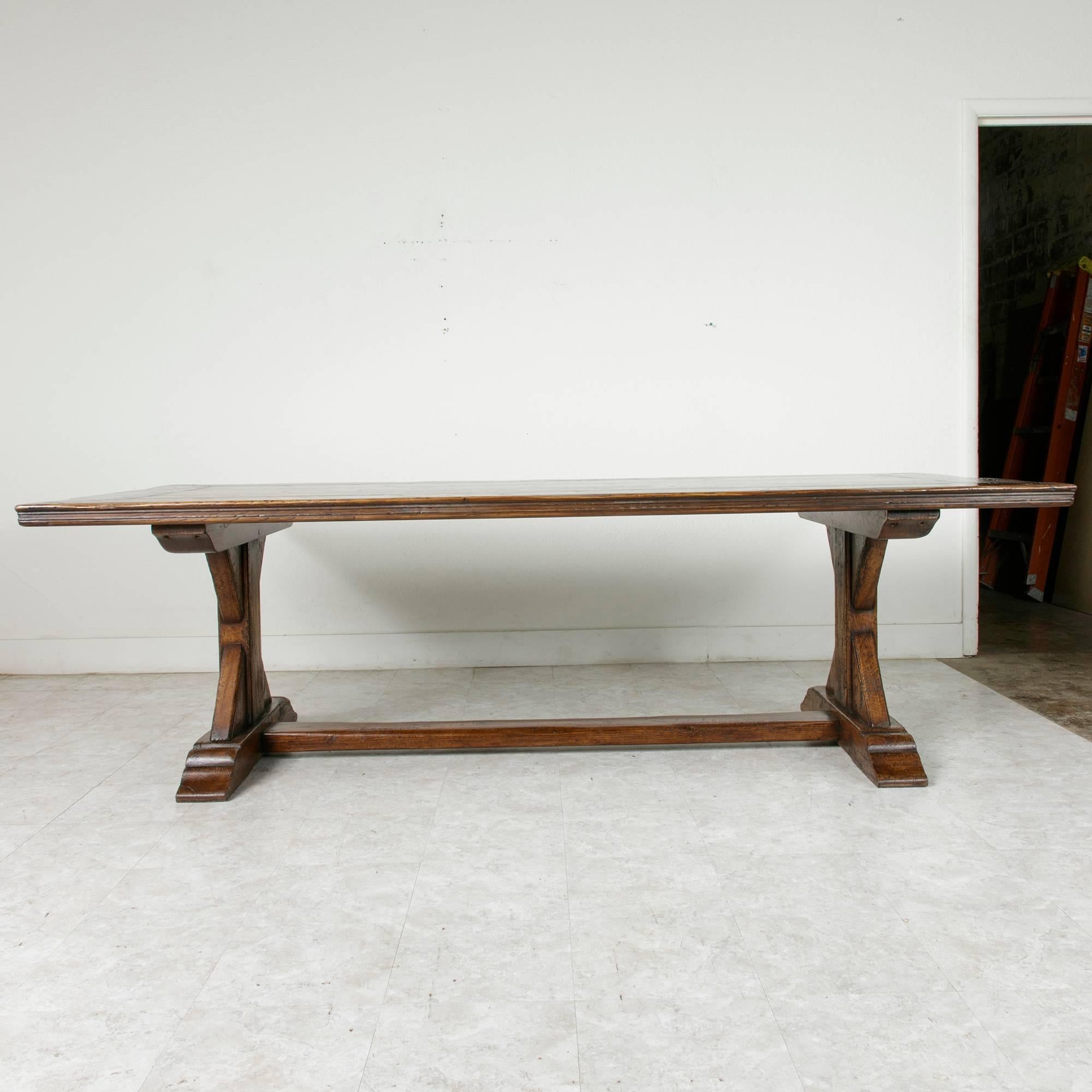 French Farm Table Dining Table with Trestle Made of Oak with Ebonized Inlay 5