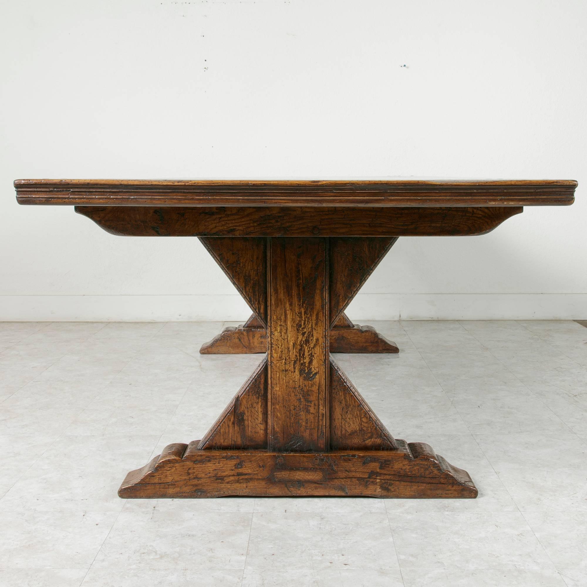 French Farm Table Dining Table with Trestle Made of Oak with Ebonized Inlay 6