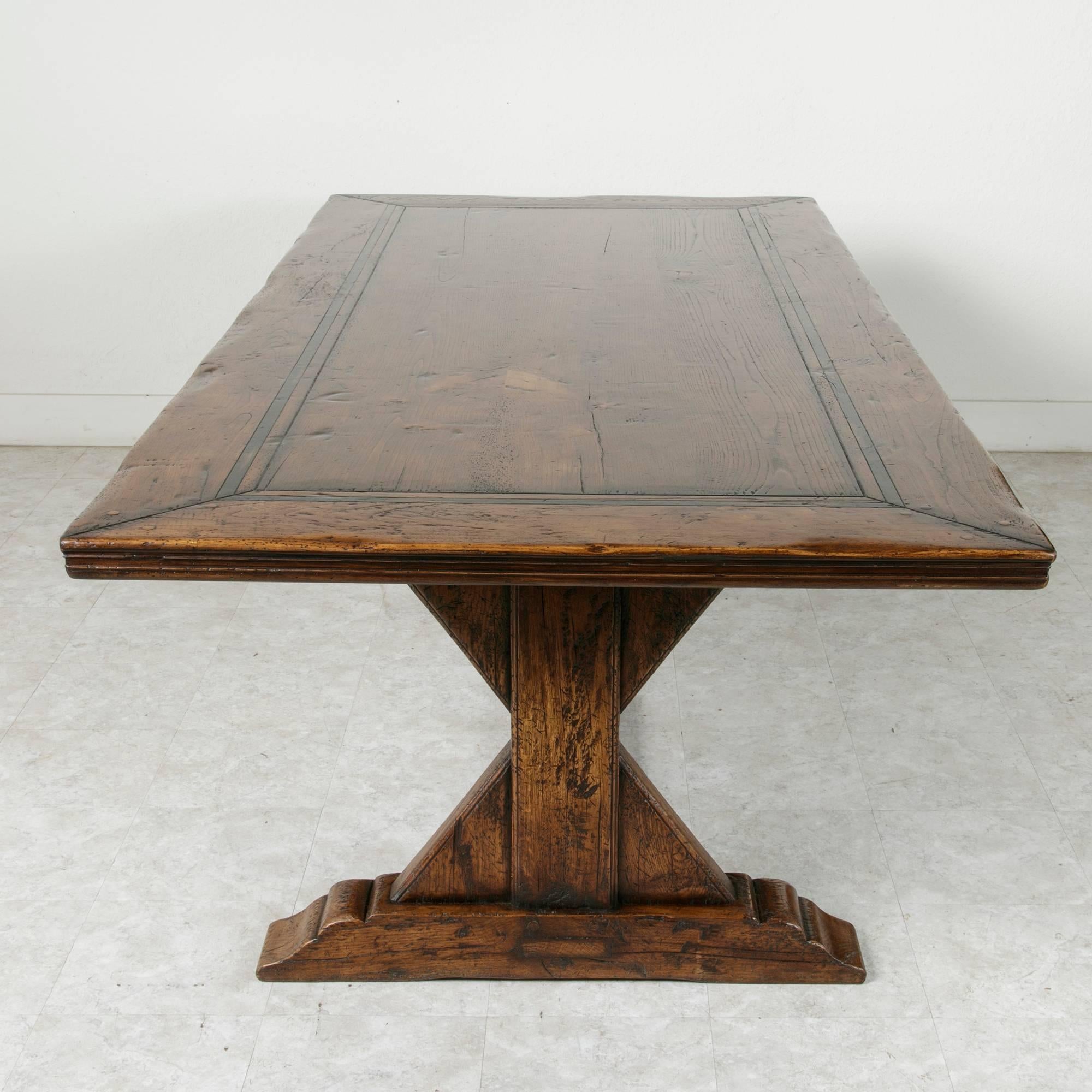 French Farm Table Dining Table with Trestle Made of Oak with Ebonized Inlay 3