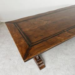 French Farm Table Dining Table with Trestle Made of Oak with Ebonized Inlay