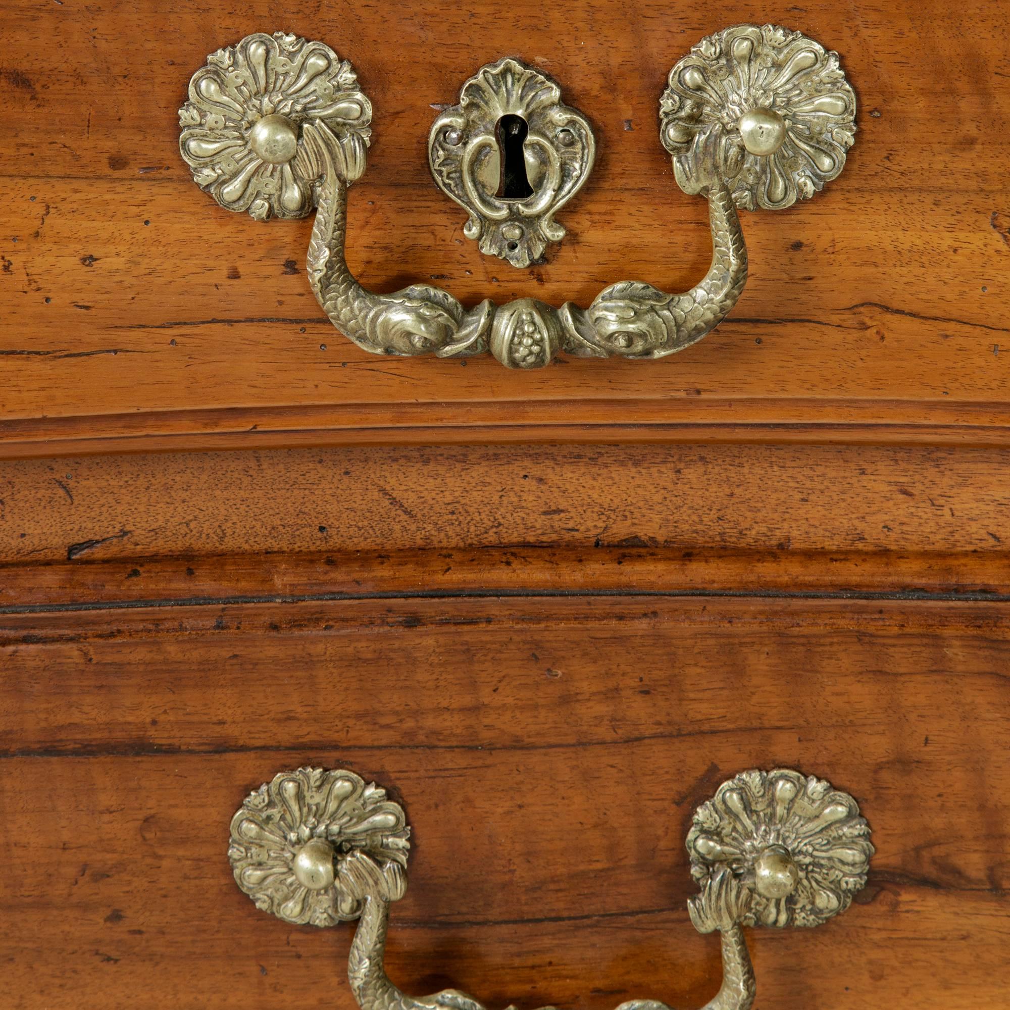 Mid-18th Century French 18th Century Hand-Carved Walnut Louis XIV Chest of Drawers Commode