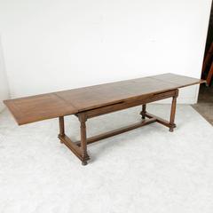 French Oak Farm Table Dining Table with Pegged Parquet Top and Draw Leaves