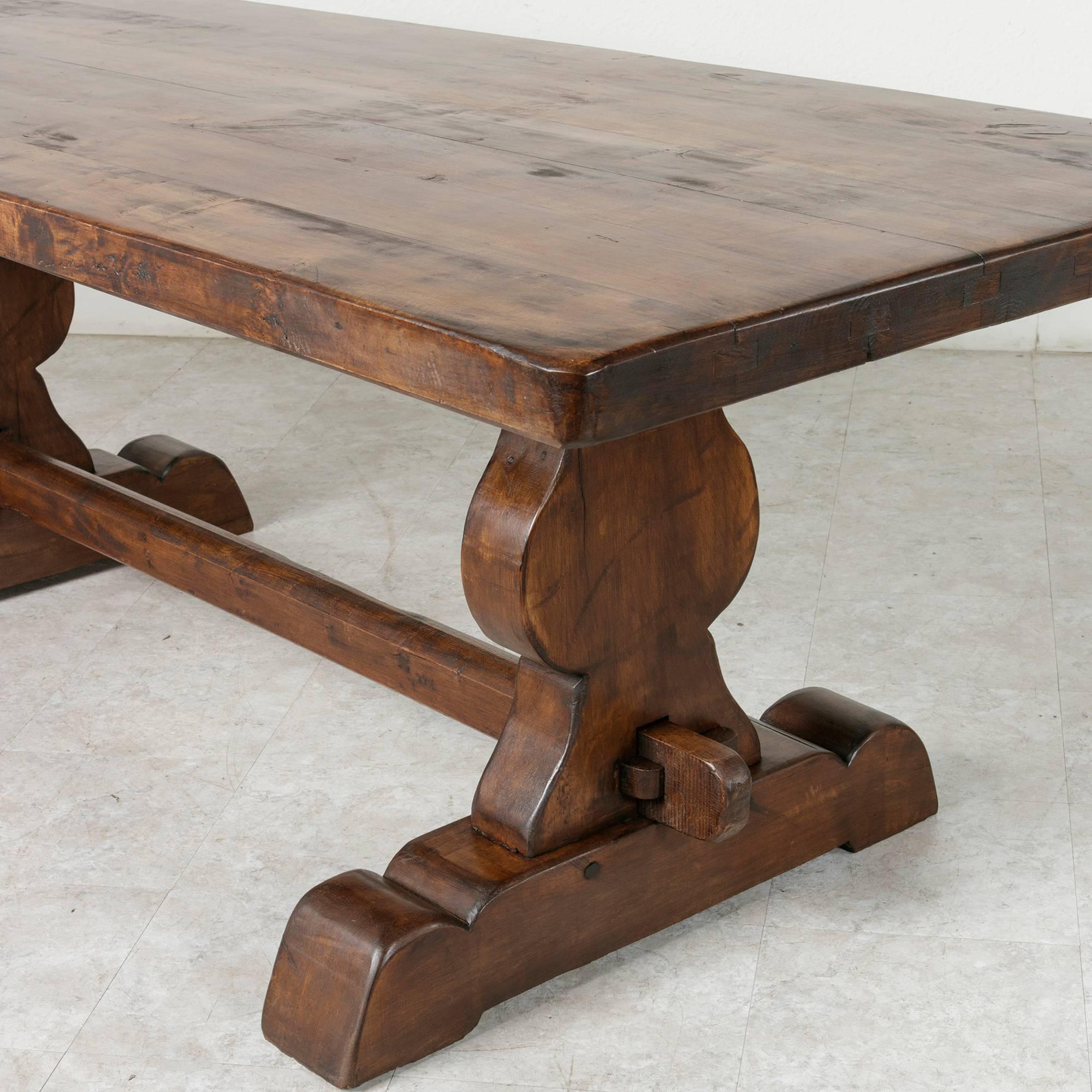French Farm Table Dining Table with Trestle Made of Alder Wood at