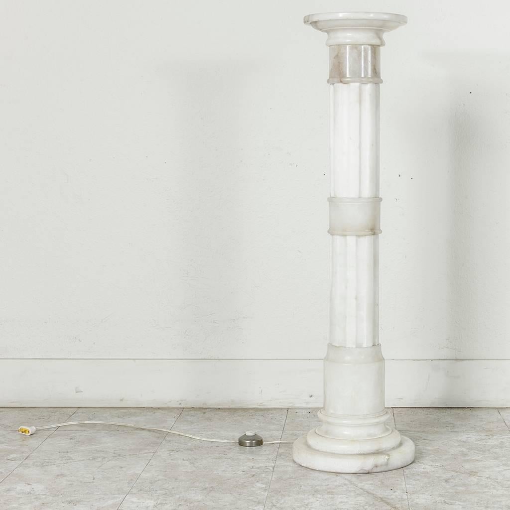 Early 20th Century French Alabaster Column Pedestal Pillar Electrified to Be Lit 2