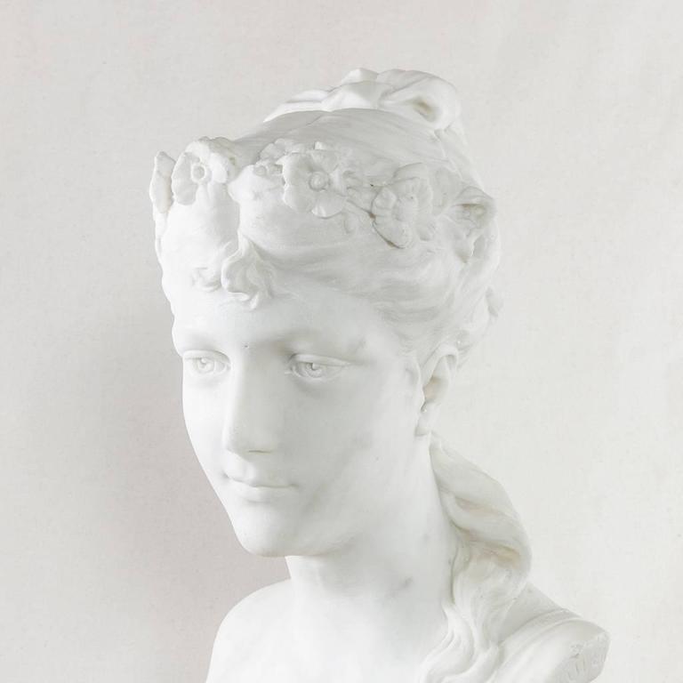 Late 19th Century French Marble Bust or Sculpture of a Young Woman, Signed 5
