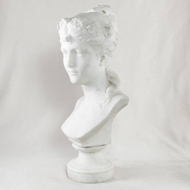 Late 19th Century French Marble Bust or Sculpture of a Young Woman, Signed 2