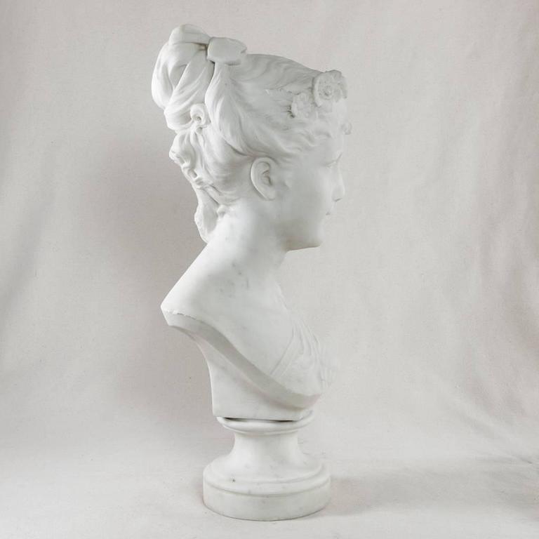 Late 19th Century French Marble Bust or Sculpture of a Young Woman, Signed 3