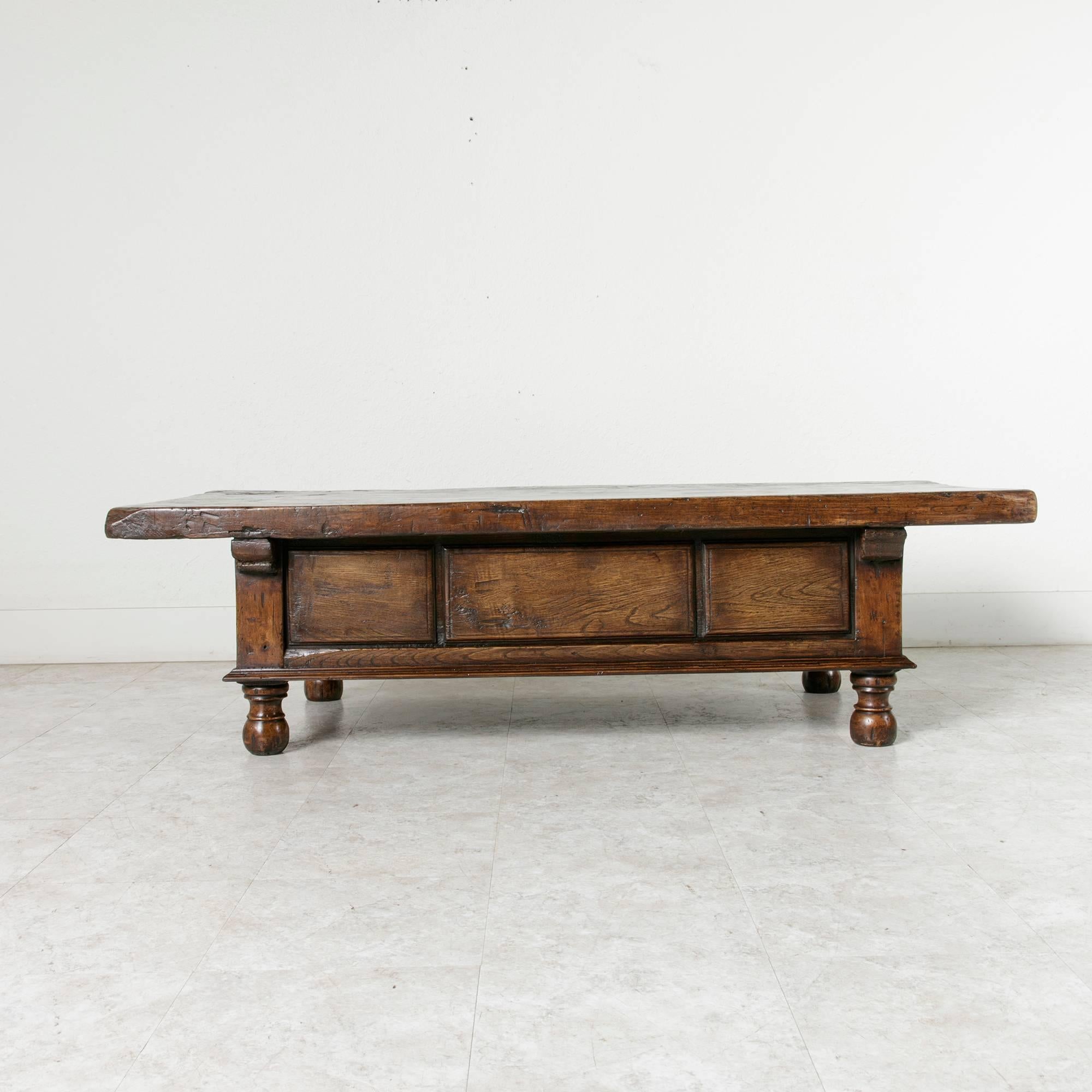 18th Century Spanish Coffee Table Made of One Single Piece of Walnut Two Drawers 2