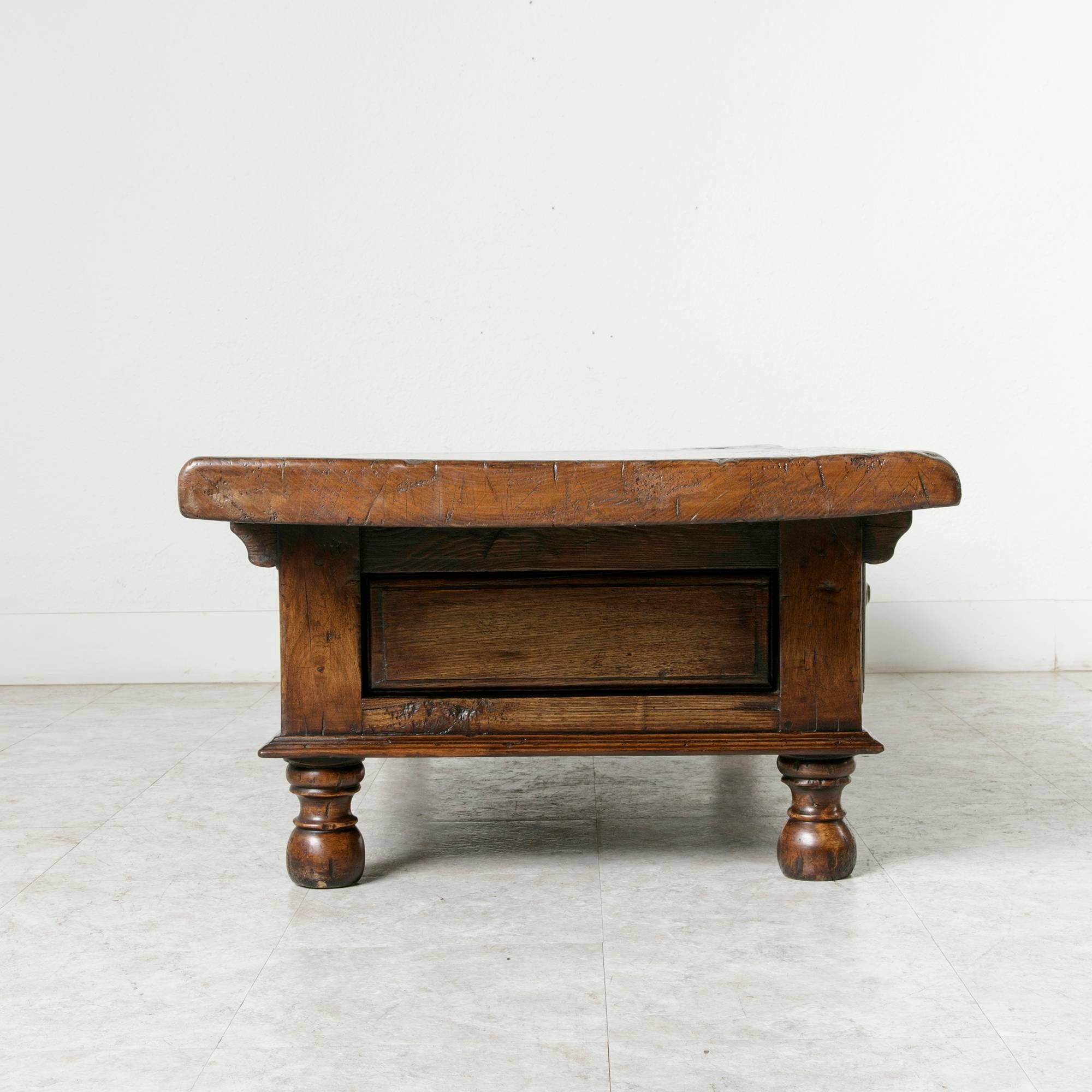 18th Century Spanish Coffee Table Made of One Single Piece of Walnut Two Drawers 1