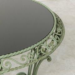 Mid-Century French Hand Forged Iron Coffee Table Garden Table Black Glass Top