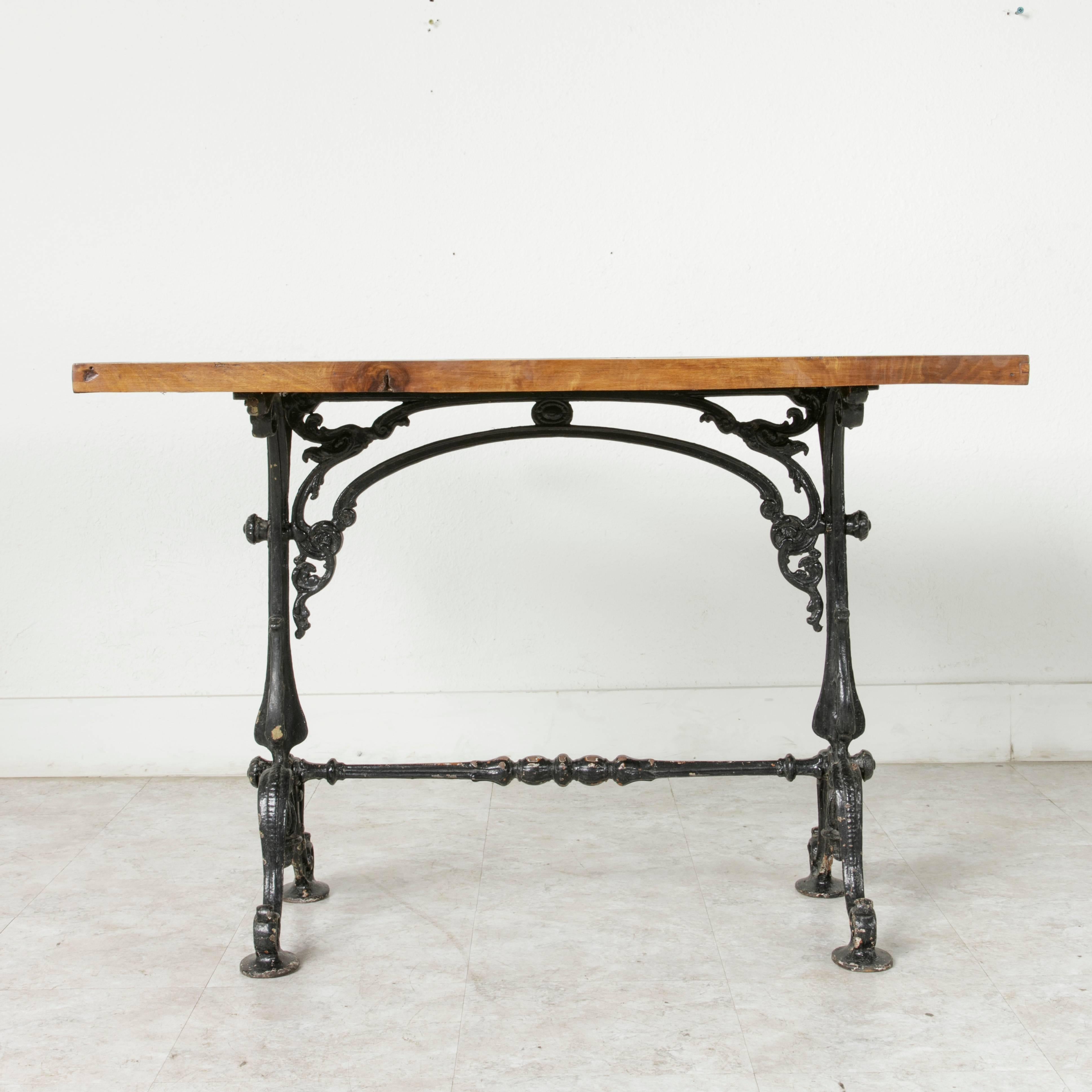 Late 19th Century Cast Iron Bistro Table Cafe Table with Solid Walnut Top 1