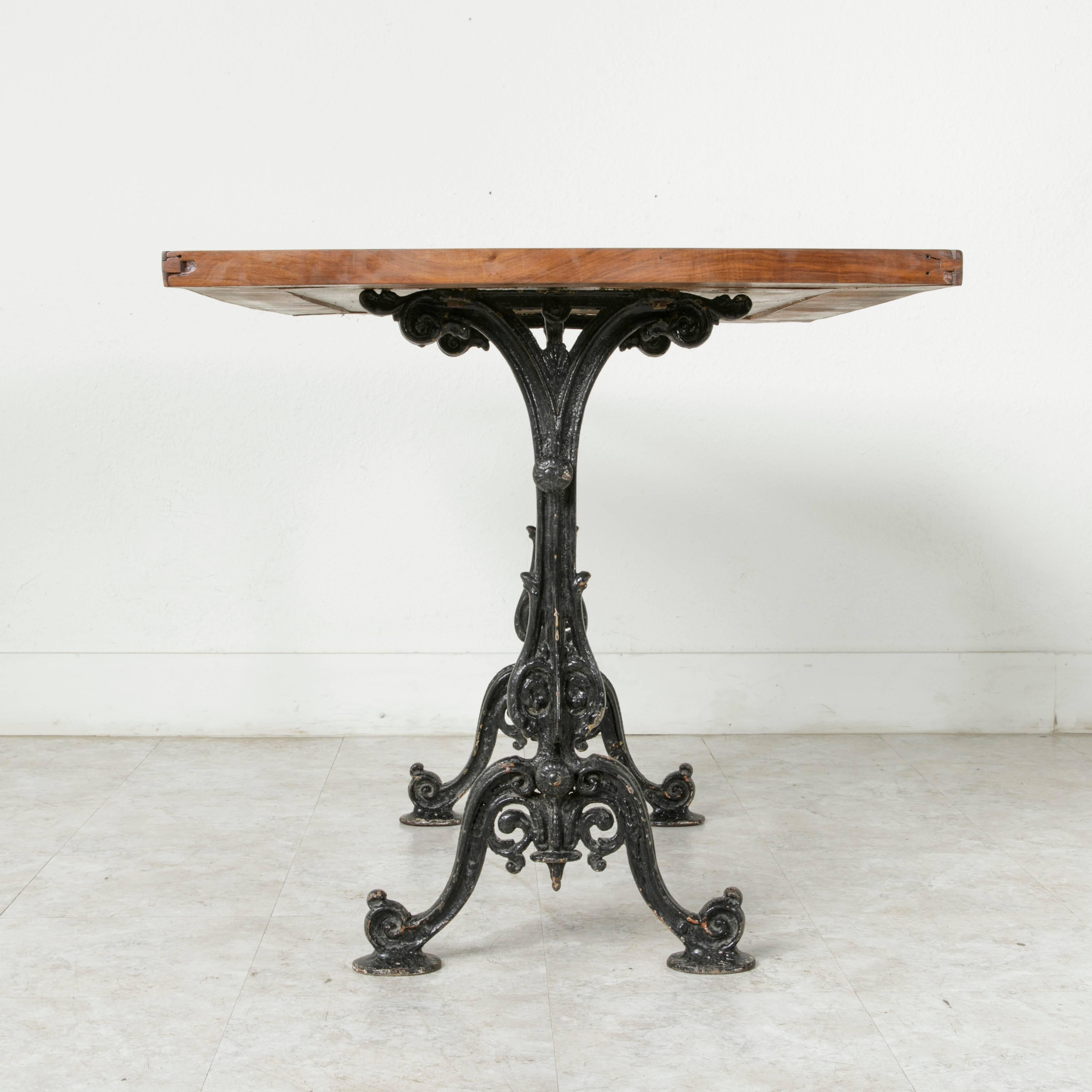 Late 19th Century Cast Iron Bistro Table Cafe Table with Solid Walnut Top 2