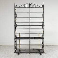 Early 20th Century French Iron and Brass Baker's Rack, Bread Rack, Etagere