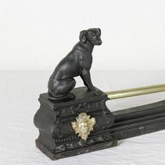 19th Century French Napoleon III Iron and Brass Fireplace Fender with Dogs