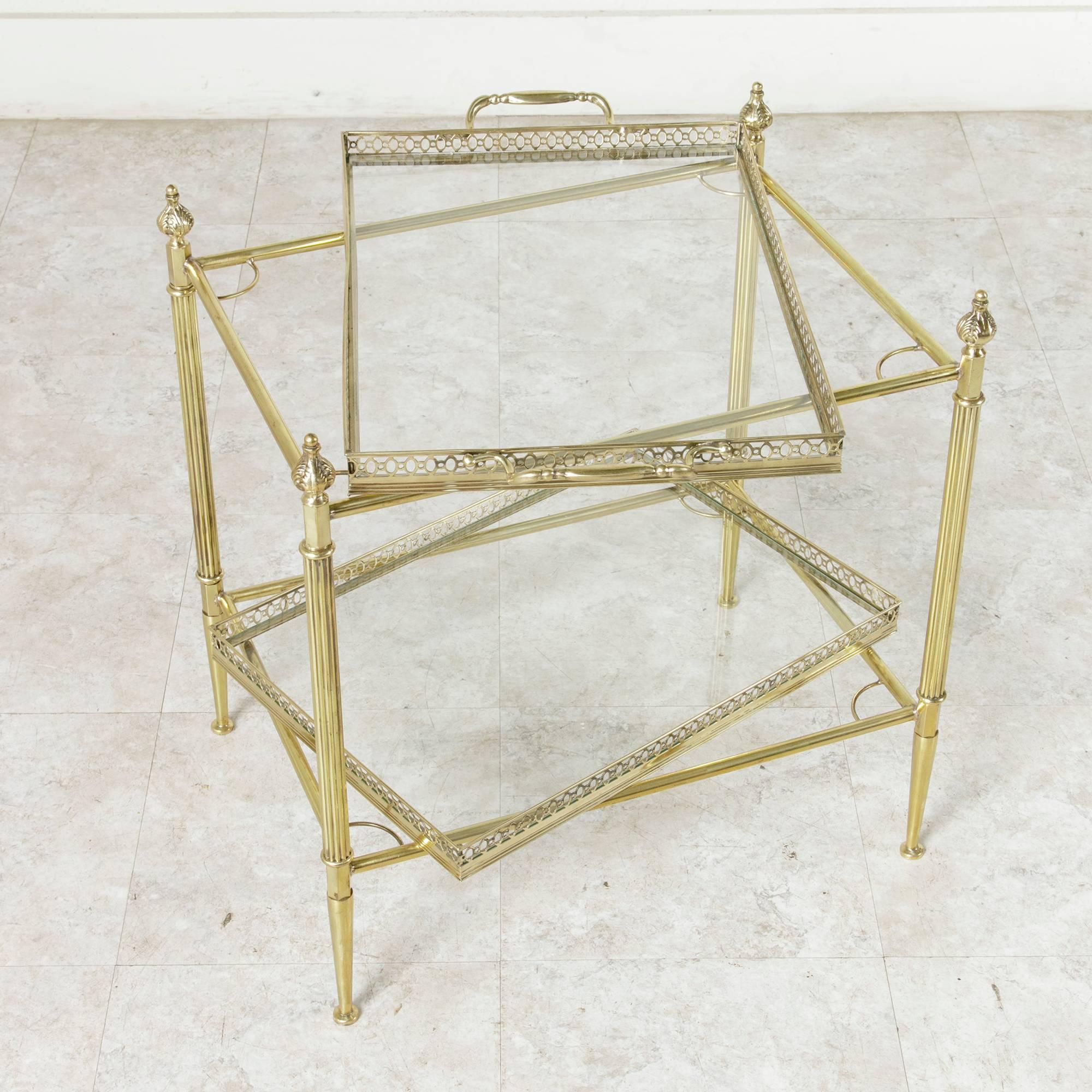 Mid-Century French, Louis XVI Style Brass Side Table, Two Removable Glass Trays 4