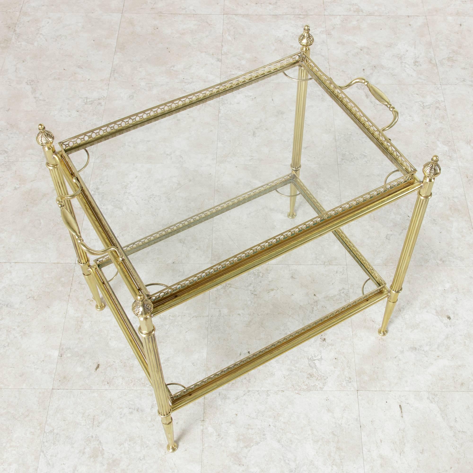 Mid-Century French, Louis XVI Style Brass Side Table, Two Removable Glass Trays 3