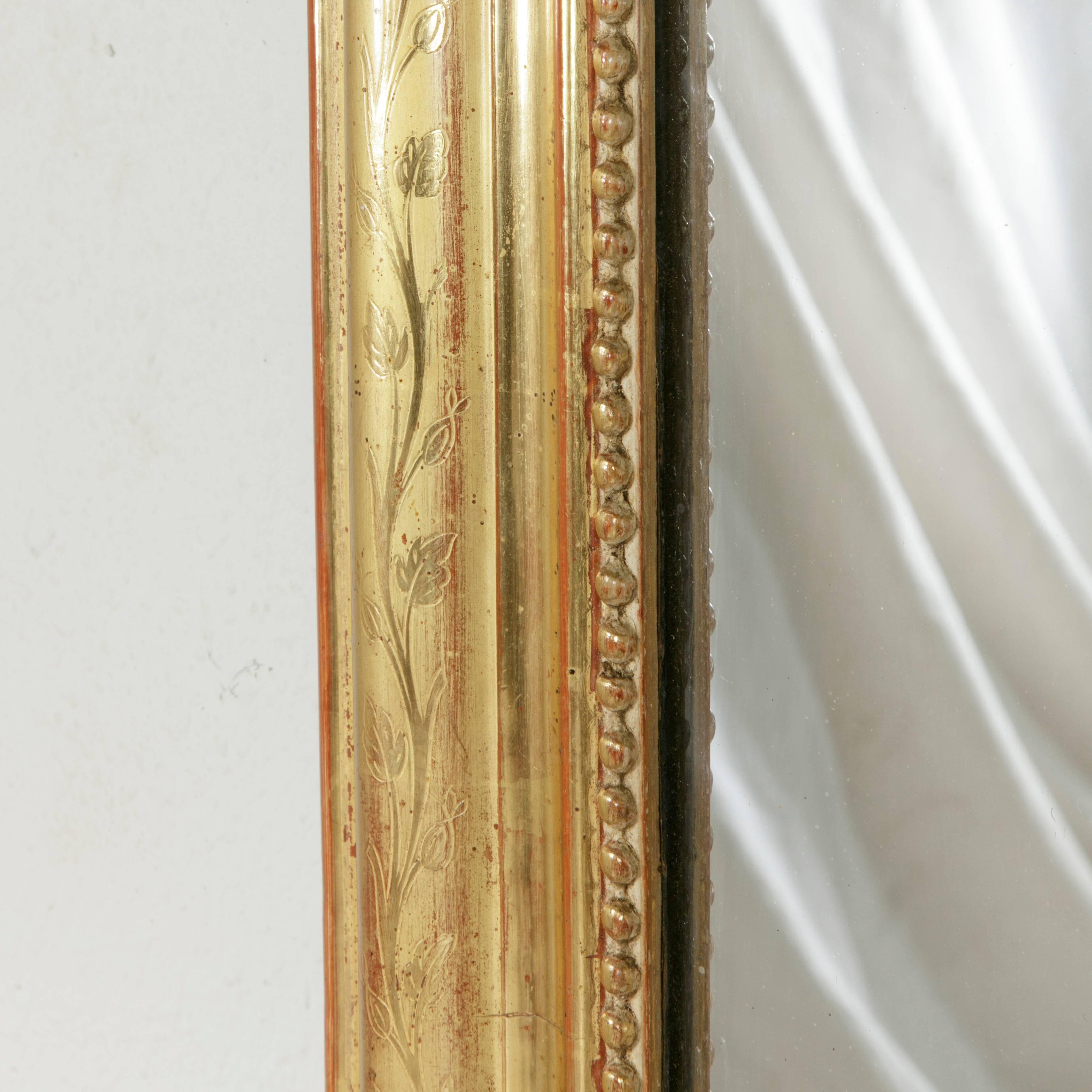 French 19th Century Giltwood Louis Philippe Mirror Medium Scaled Original Mercury Glass