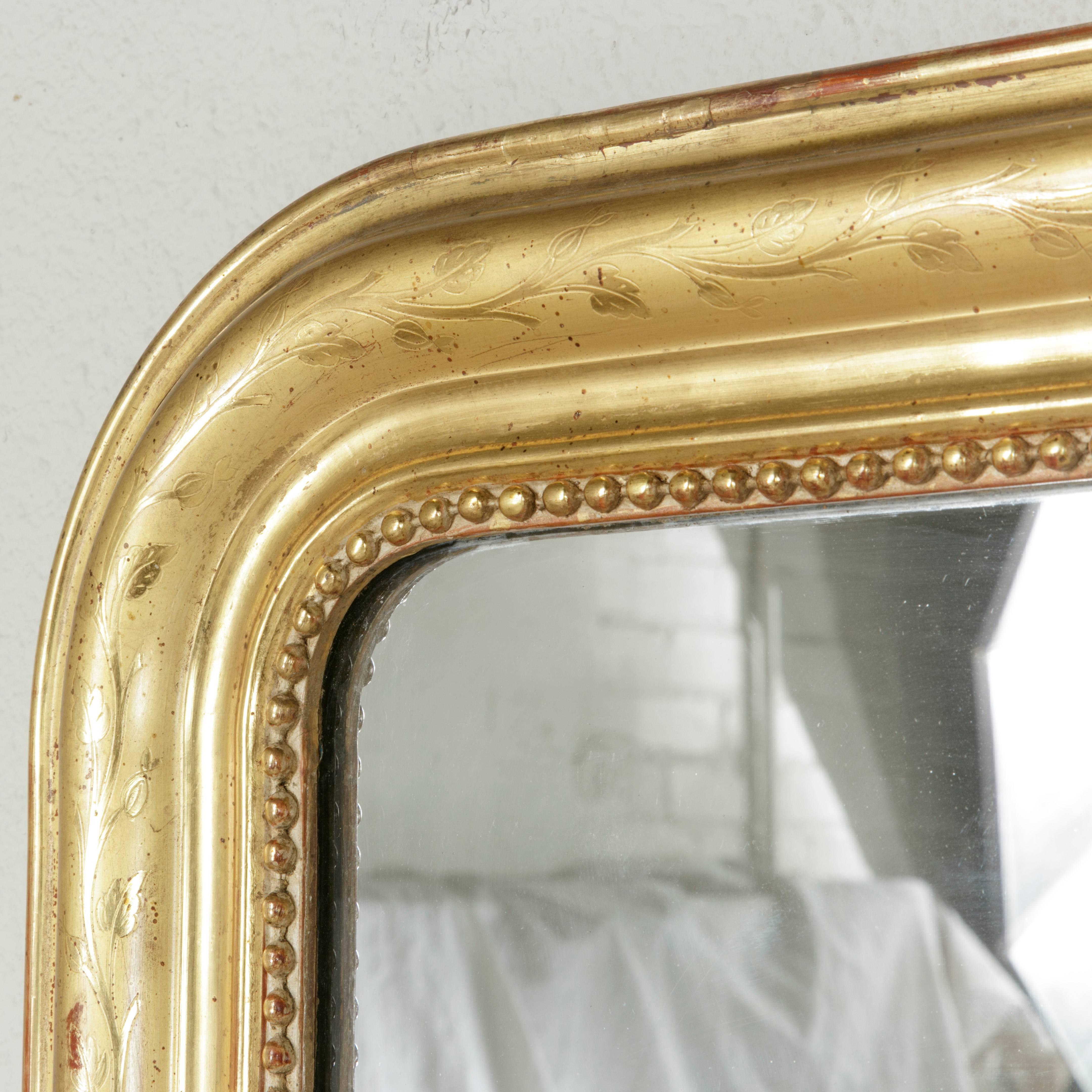 19th Century Giltwood Louis Philippe Mirror Medium Scaled Original Mercury Glass 4
