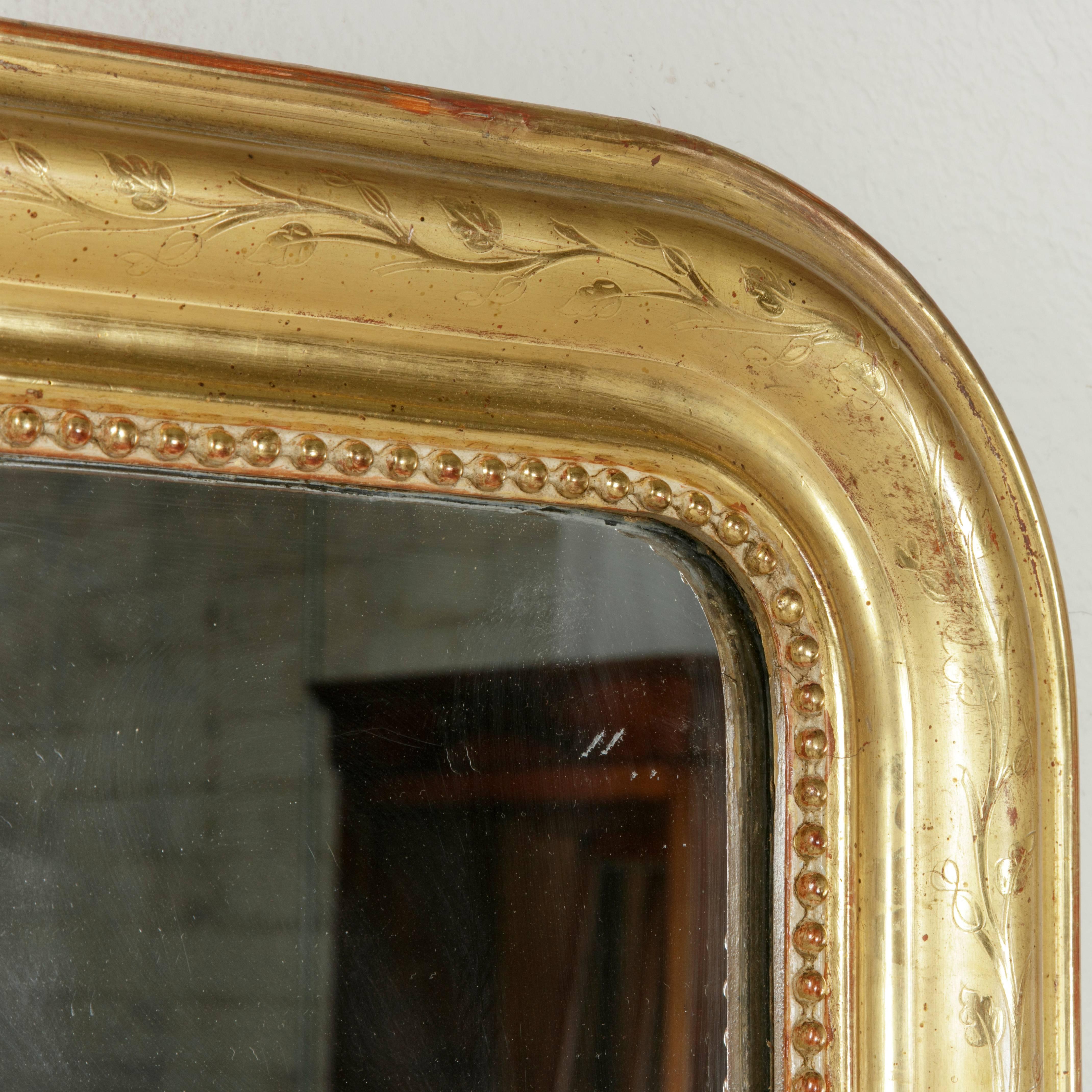 19th Century Giltwood Louis Philippe Mirror Medium Scaled Original Mercury Glass 6