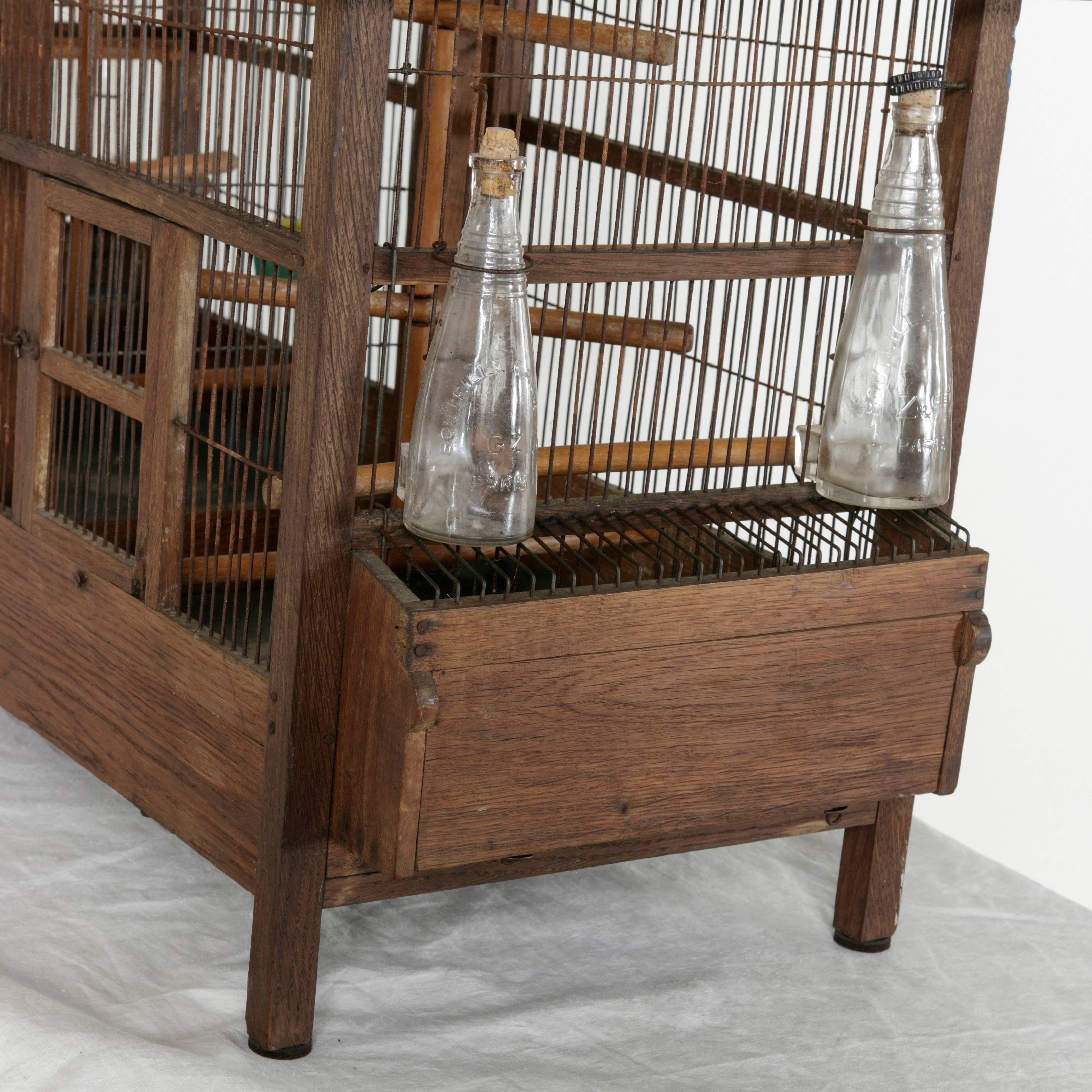 Early 20th Century Double Gabled Wood and Wire Birdcage with Two Compartments 2
