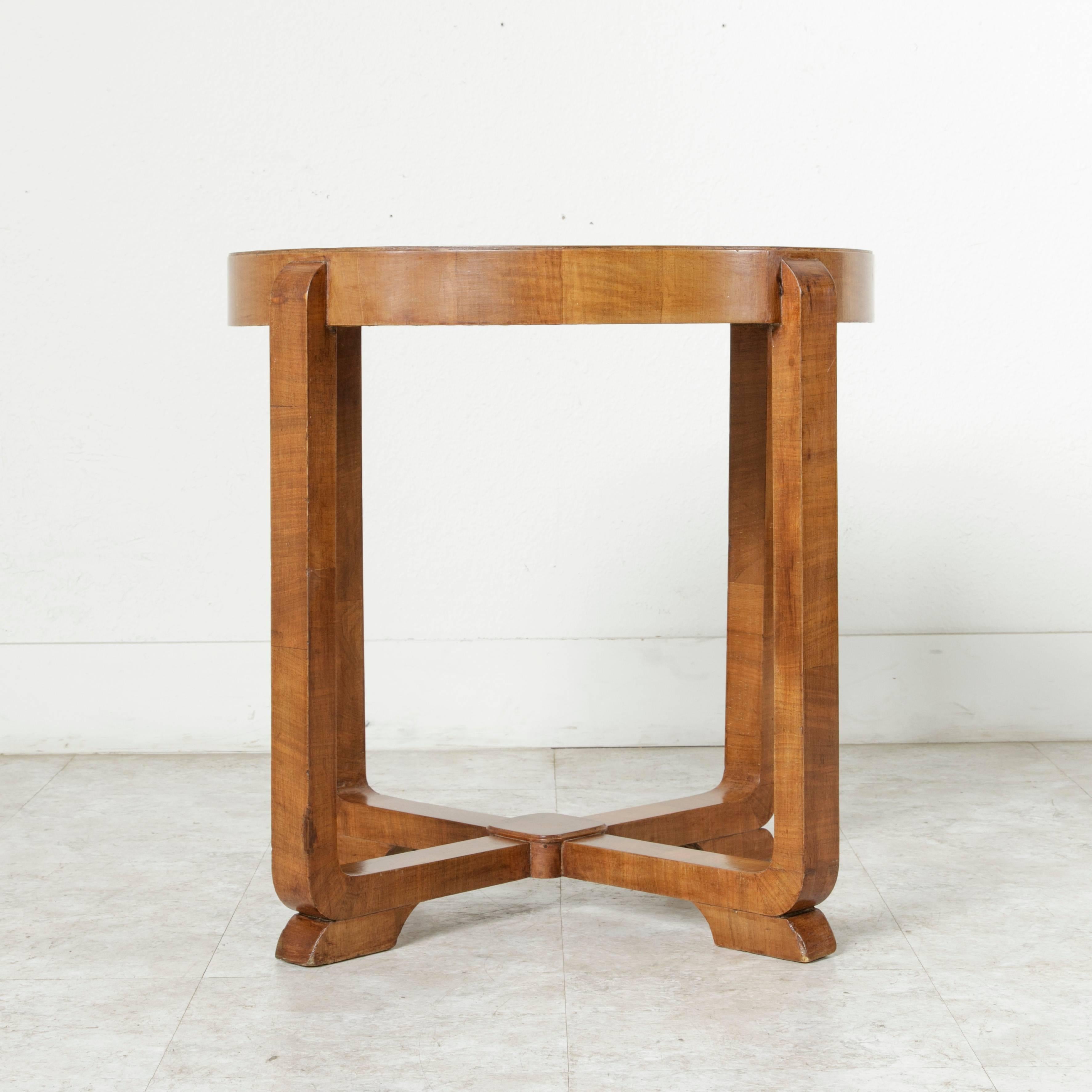 French Art Deco Period Bookmatched Burl Walnut Side Table, Occasional Table In Excellent Condition In Fayetteville, AR