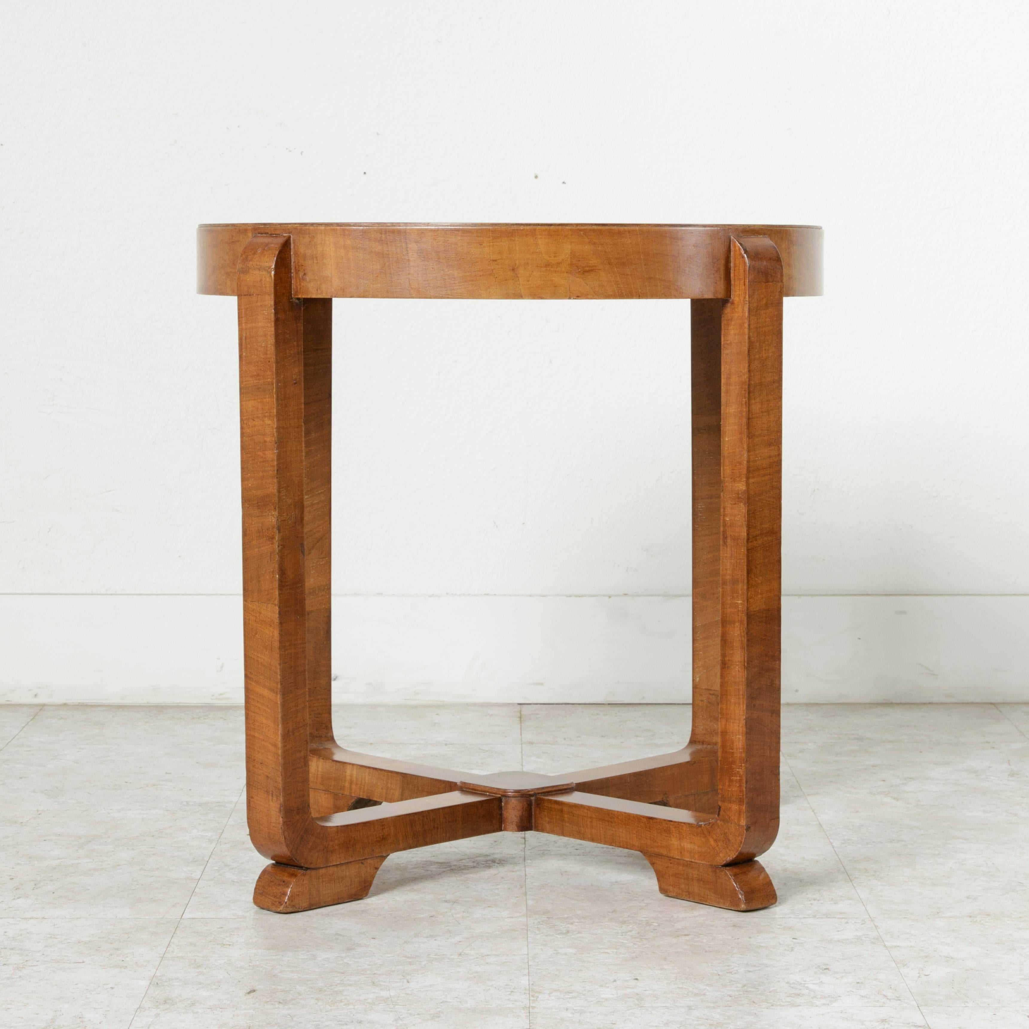 French Art Deco Period Bookmatched Burl Walnut Side Table, Occasional Table 1