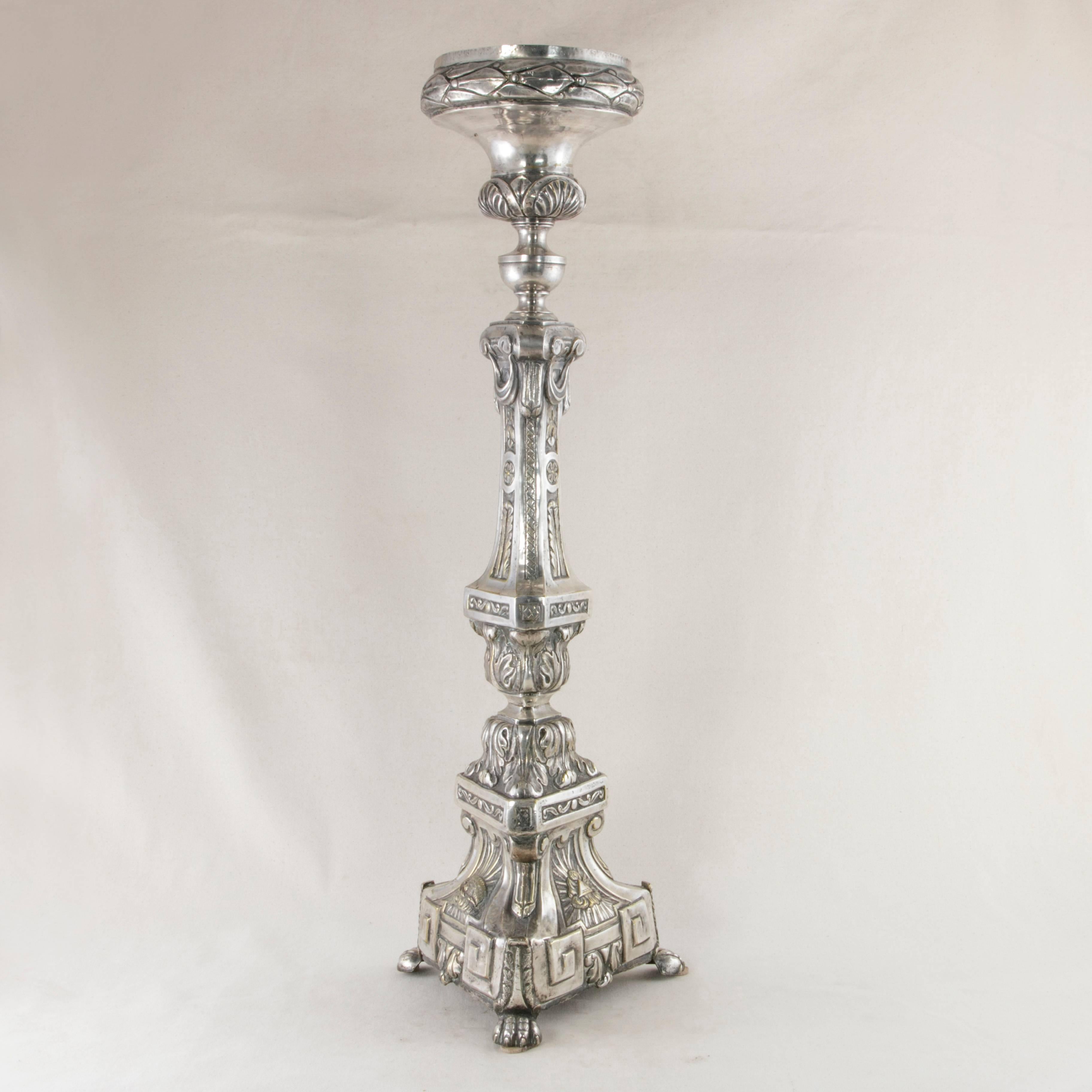 Late 19th Century Very Tall Silver Repousse Pricket, Candlestick, Pic-Cierge In Good Condition In Fayetteville, AR