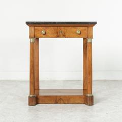 Empire Period Burled Walnut Console Table with Black Marble Top Bronze Detailing