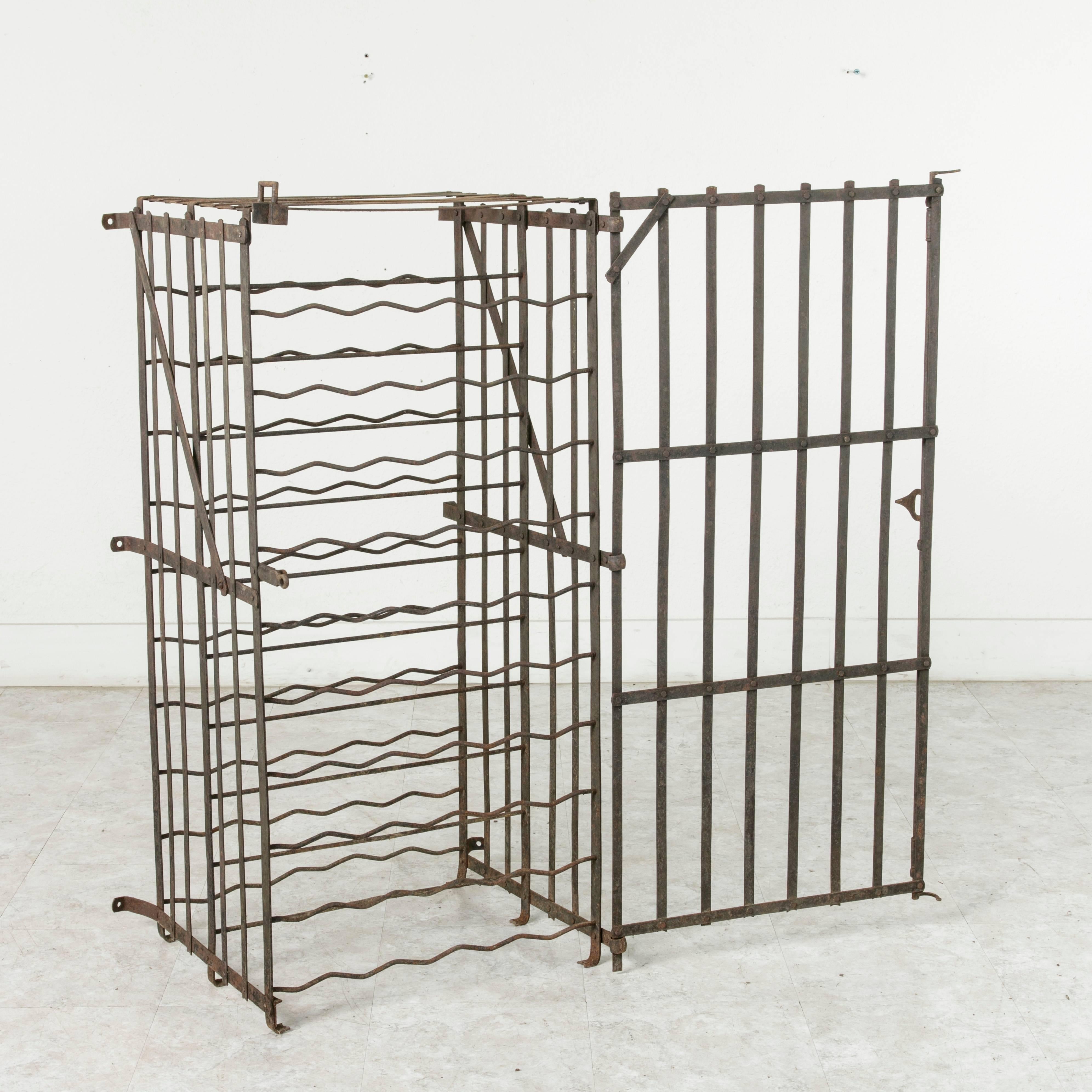 Early 20th Century French Iron Riveted Wine Cage, Wine Rack In Excellent Condition In Fayetteville, AR
