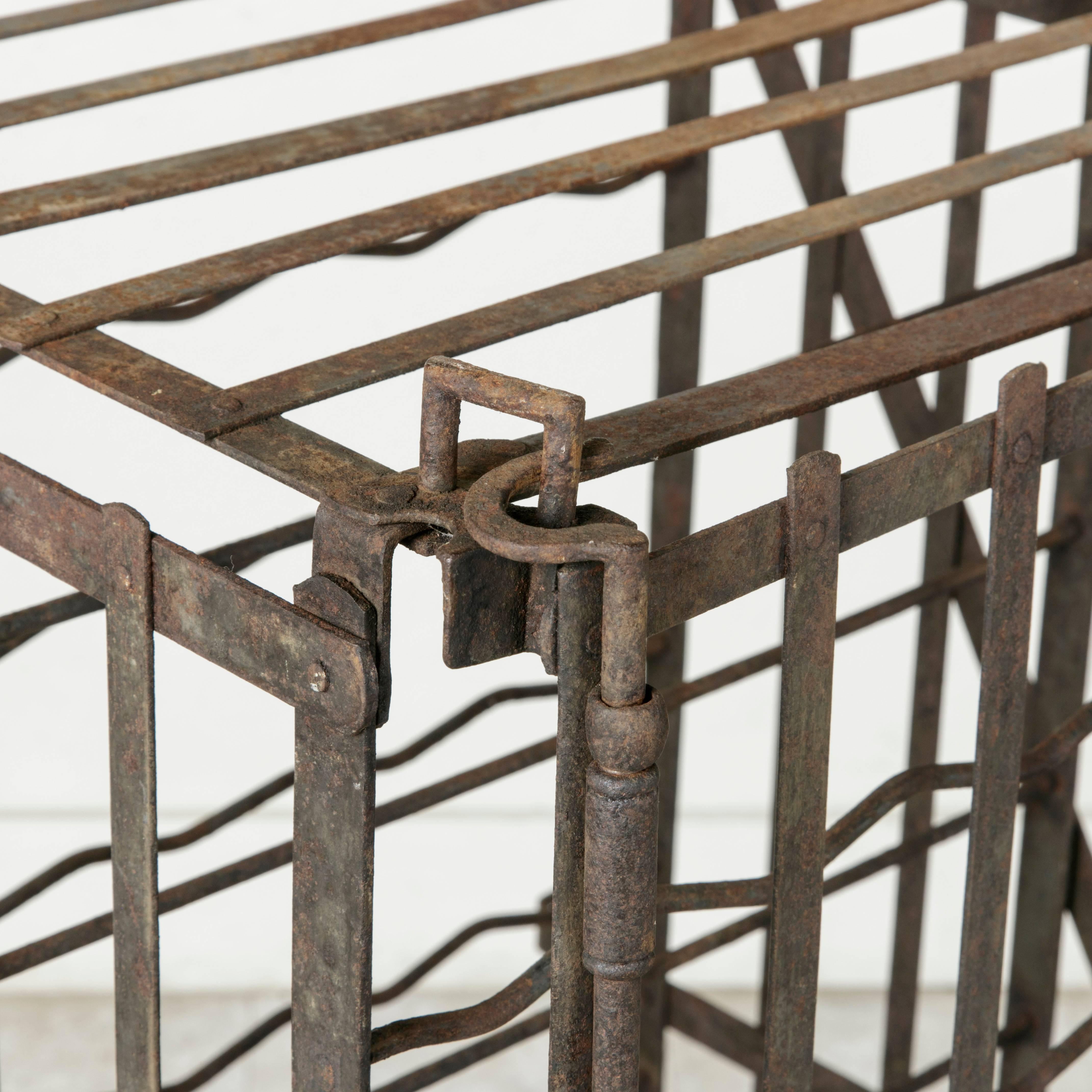 Early 20th Century French Iron Riveted Wine Cage, Wine Rack 1