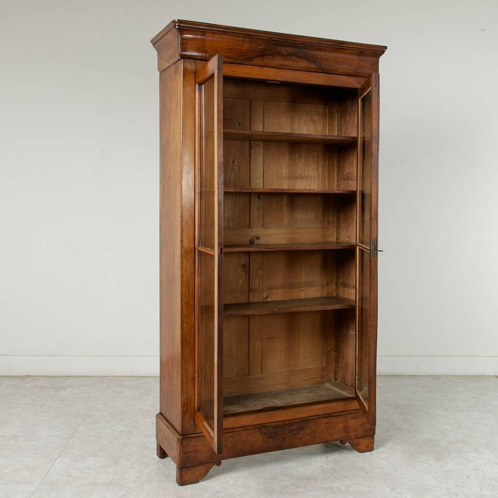 19th Century Louis Philippe Period Bookmatched Burl Walnut Bibliotheque Bookcase 1