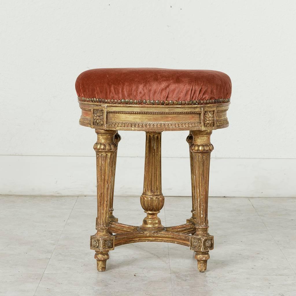 Mid-19th Century Louis XVI Style Giltwood Vanity Stool with Mohair Upholstery 1