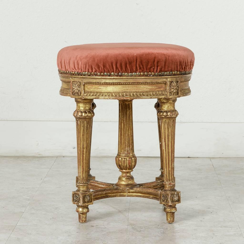 Mid-19th Century Louis XVI Style Giltwood Vanity Stool with Mohair Upholstery 3