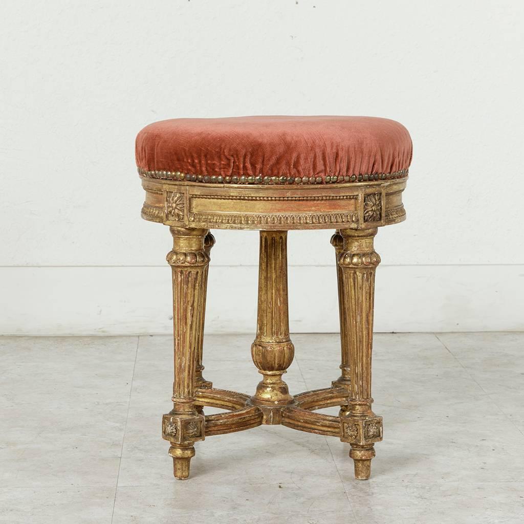 Mid-19th Century Louis XVI Style Giltwood Vanity Stool with Mohair Upholstery 2