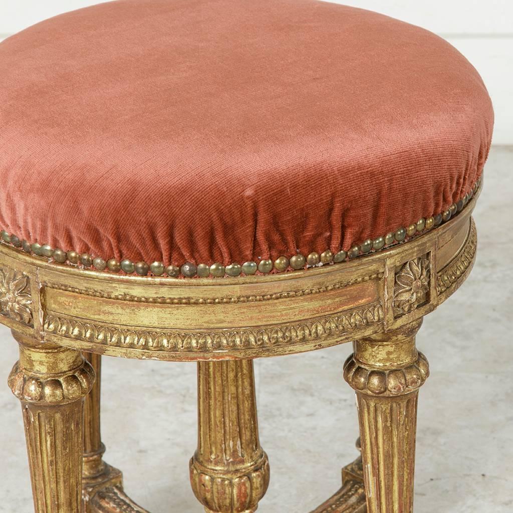 French Mid-19th Century Louis XVI Style Giltwood Vanity Stool with Mohair Upholstery