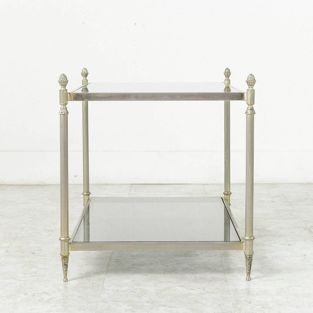 Mid-Century Silver Plated Brass Louis XVI Maison Baguès Coffee Table with Glass In Good Condition In Fayetteville, AR
