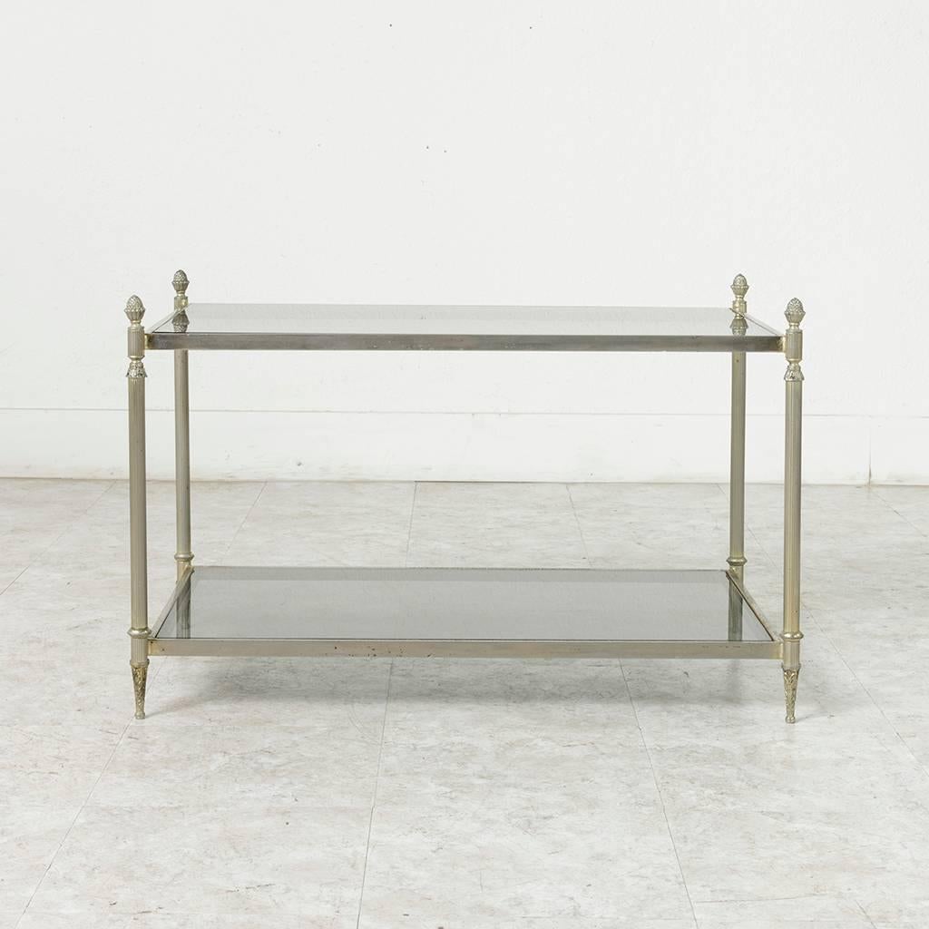 20th Century Mid-Century Silver Plated Brass Louis XVI Maison Baguès Coffee Table with Glass