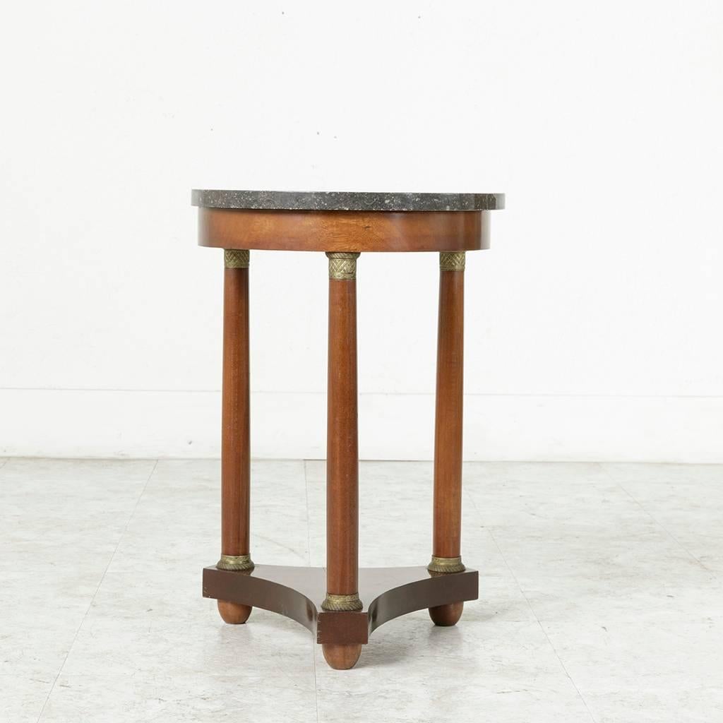 Early 20th Century Empire Style Mahogany Side Table, Marble Top, Bronze Details 2