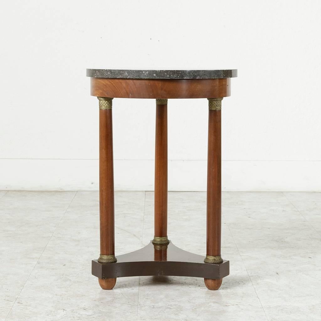 Early 20th Century Empire Style Mahogany Side Table, Marble Top, Bronze Details 4