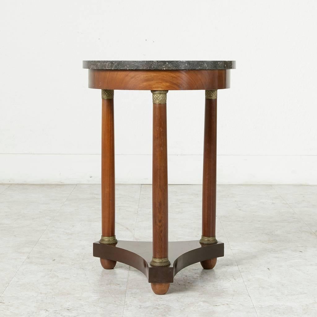Early 20th Century Empire Style Mahogany Side Table, Marble Top, Bronze Details 5