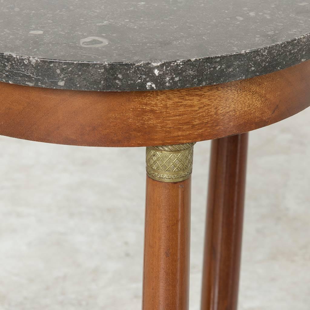 French Early 20th Century Empire Style Mahogany Side Table, Marble Top, Bronze Details