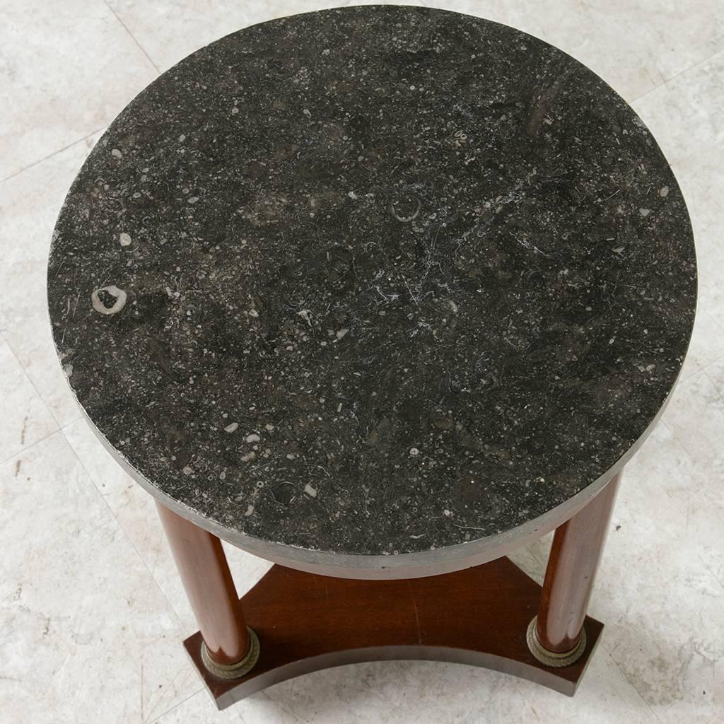 Early 20th Century Empire Style Mahogany Side Table, Marble Top, Bronze Details In Excellent Condition In Fayetteville, AR