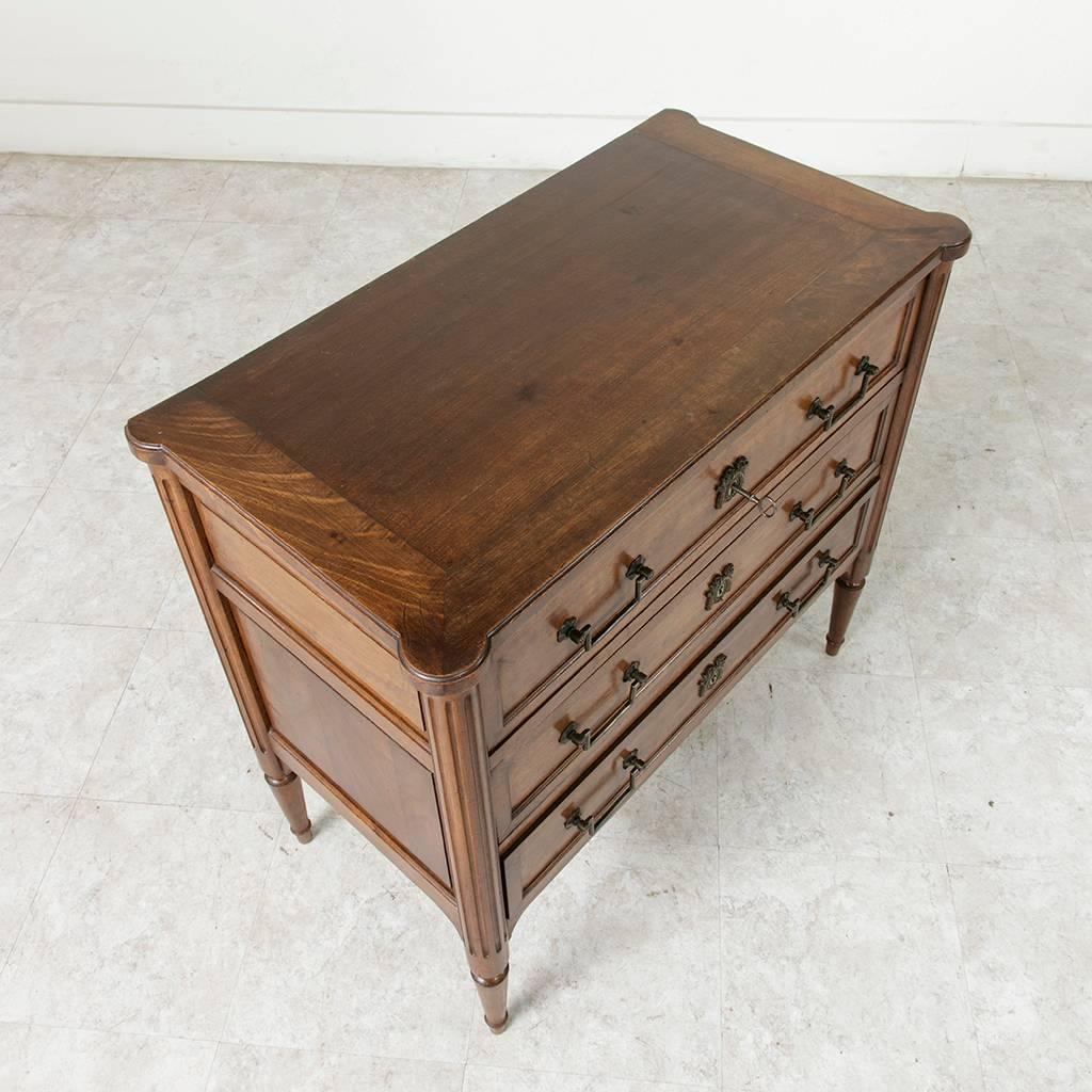 Bronze Early 20th Century Small-Scale French Louis XVI Walnut Commode Chest Nightstand