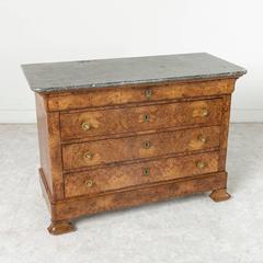 Louis Philippe Period Bookmatched Burl Walnut Chest Commode with Marble Top